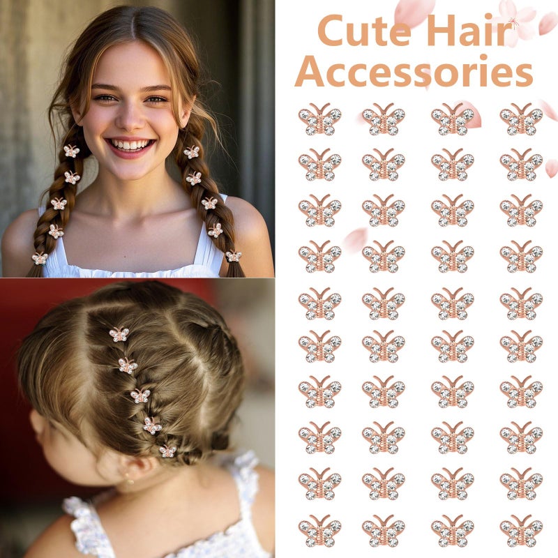 YISSION 40 Pcs Mini Rhinestone Butterfly Hair Clips Cute Rose Gold Hair Pins Small Decorative Hair Clips Wedding Hair Barrettes Bridal Hair Accessories for Girls Women - Image 3